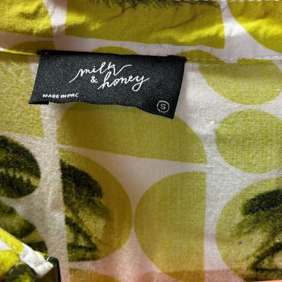 Milk & Honey Shirt Womens Small Green Eye Print Graphic Button Up Rayon - Picture 2 of 7